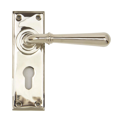 This is an image showing From The Anvil - Polished Nickel Newbury Lever Euro Lock Set available from trade door handles, quick delivery and discounted prices