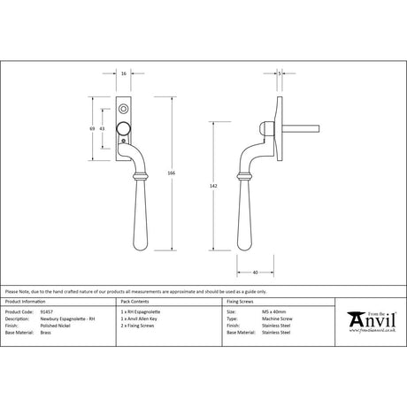 High quality image of From The Anvil - Polished Nickel Newbury Espag - RH | Sku. 91457 | Trade Door Handles, Kendal.