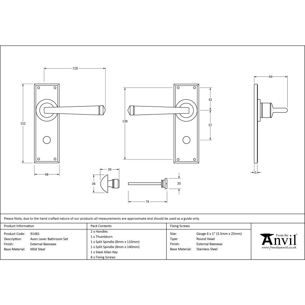 This is an image showing From The Anvil - External Beeswax Avon Lever Bathroom Set available from trade door handles, quick delivery and discounted prices