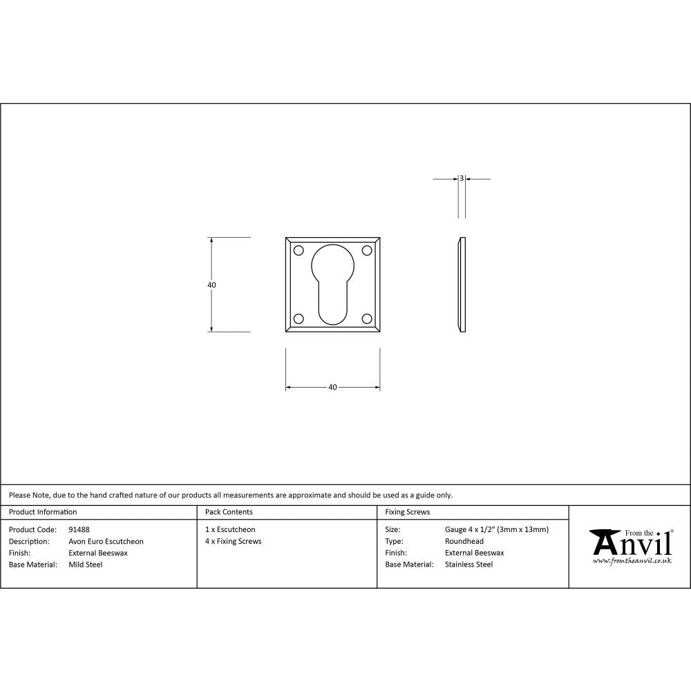 This is an image showing From The Anvil - External Beeswax Avon Euro Escutcheon available from trade door handles, quick delivery and discounted prices