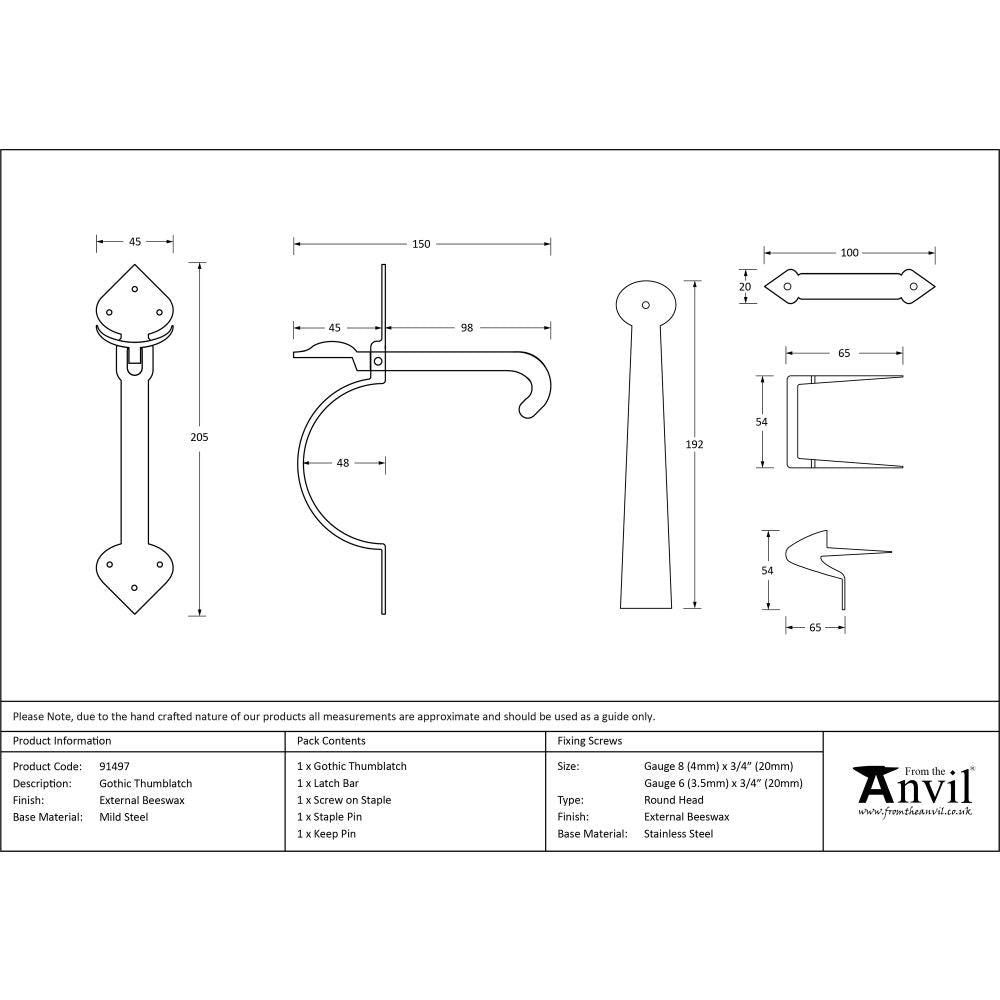 High quality image of From The Anvil - External Beeswax Gothic Thumblatch | Sku. 91497 | Trade Door Handles, Kendal.