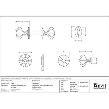 This is an image showing From The Anvil - External Beeswax Large Octagonal Mortice/Rim Knob Set available from trade door handles, quick delivery and discounted prices