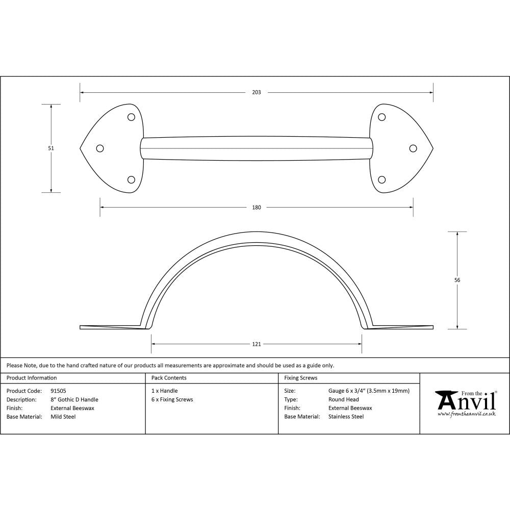 This is an image showing From The Anvil - External Beeswax 8" Gothic D Handle available from trade door handles, quick delivery and discounted prices