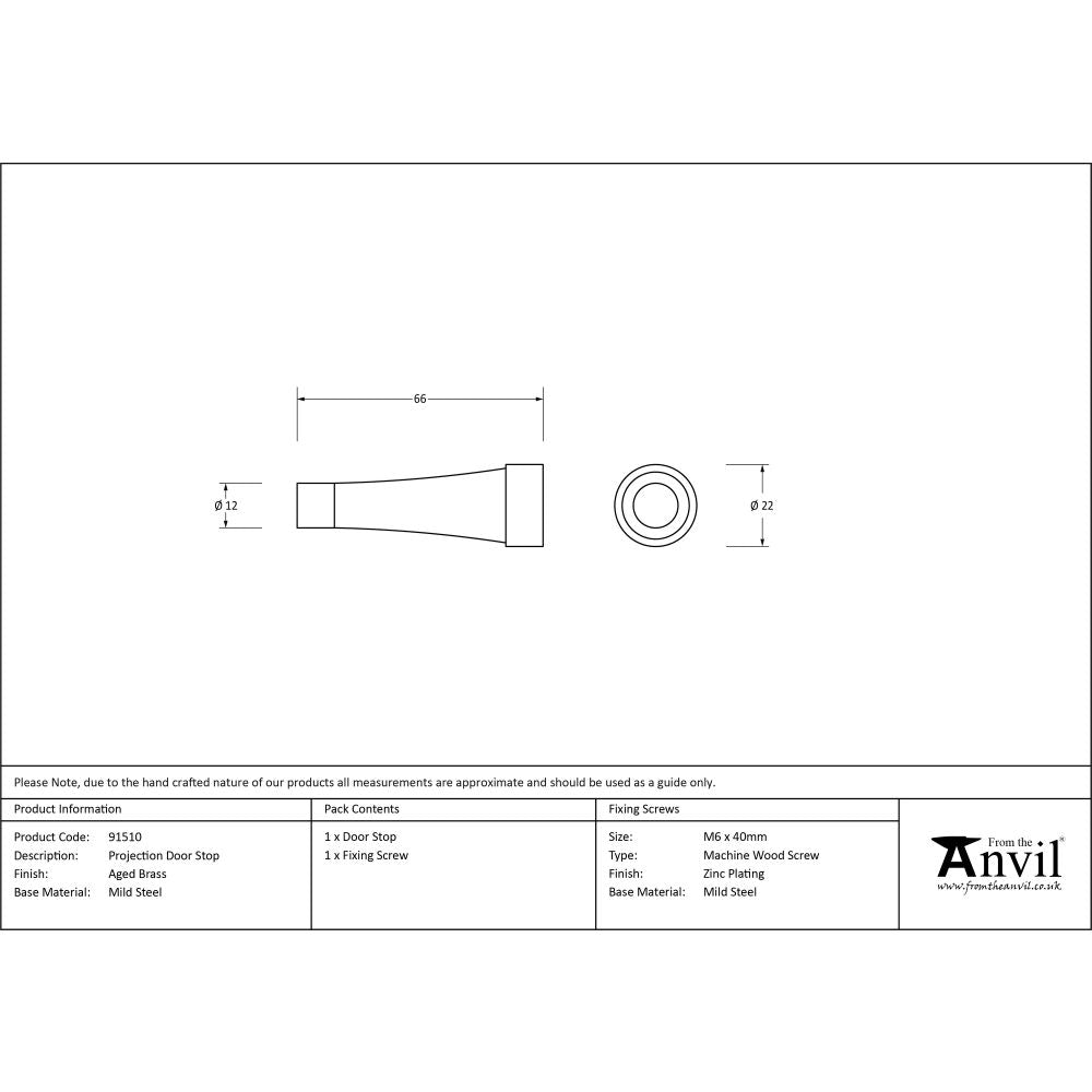 This is an image showing From The Anvil - Aged Brass Projection Door Stop available from trade door handles, quick delivery and discounted prices