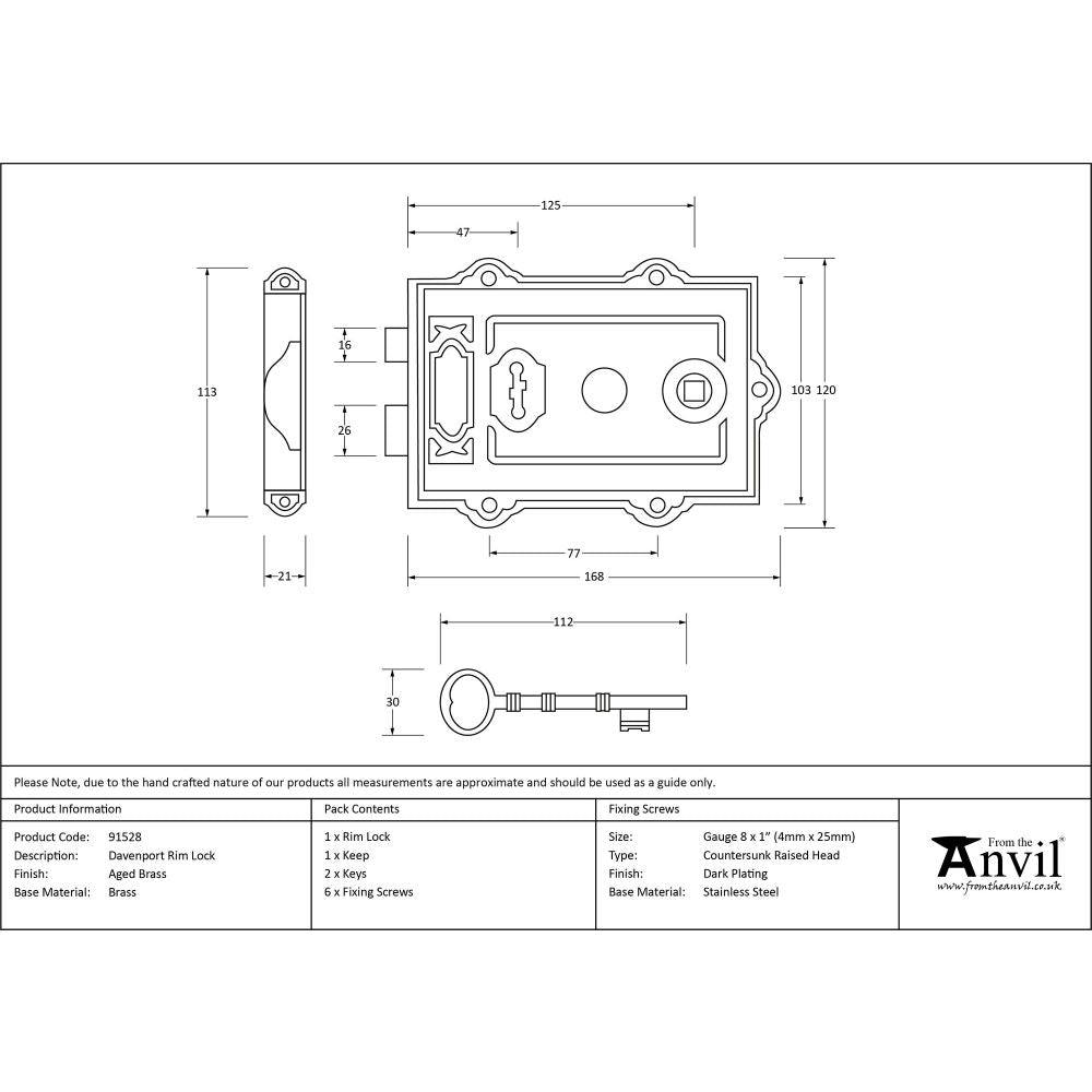 This is an image showing From The Anvil - Aged Brass Davenport Rim Lock available from trade door handles, quick delivery and discounted prices