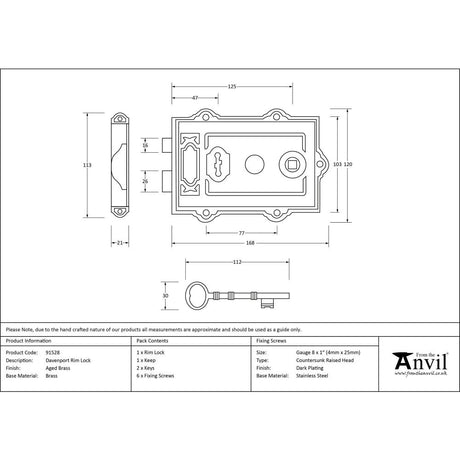 This is an image showing From The Anvil - Aged Brass Davenport Rim Lock available from trade door handles, quick delivery and discounted prices