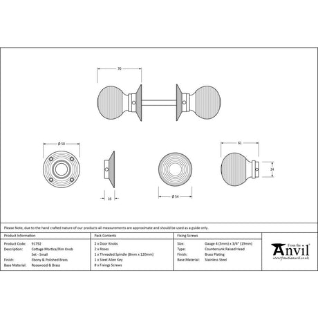 This is an image showing From The Anvil - Ebony and PB Cottage Mortice/Rim Knob Set - Small available from trade door handles, quick delivery and discounted prices