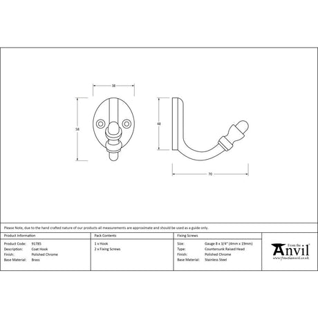 High quality image of From The Anvil - Polished Chrome Coat Hook | Sku. 91785 | Trade Door Handles, Kendal.