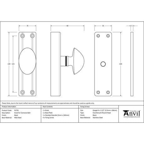 This is an image showing From The Anvil - Black knob for Cremone Bolt available from trade door handles, quick delivery and discounted prices