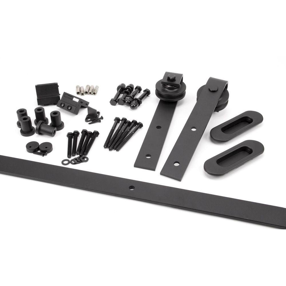 This is an image showing From The Anvil - 100kg Black Sliding Door Hardware Kit (2m Track) available from trade door handles, quick delivery and discounted prices