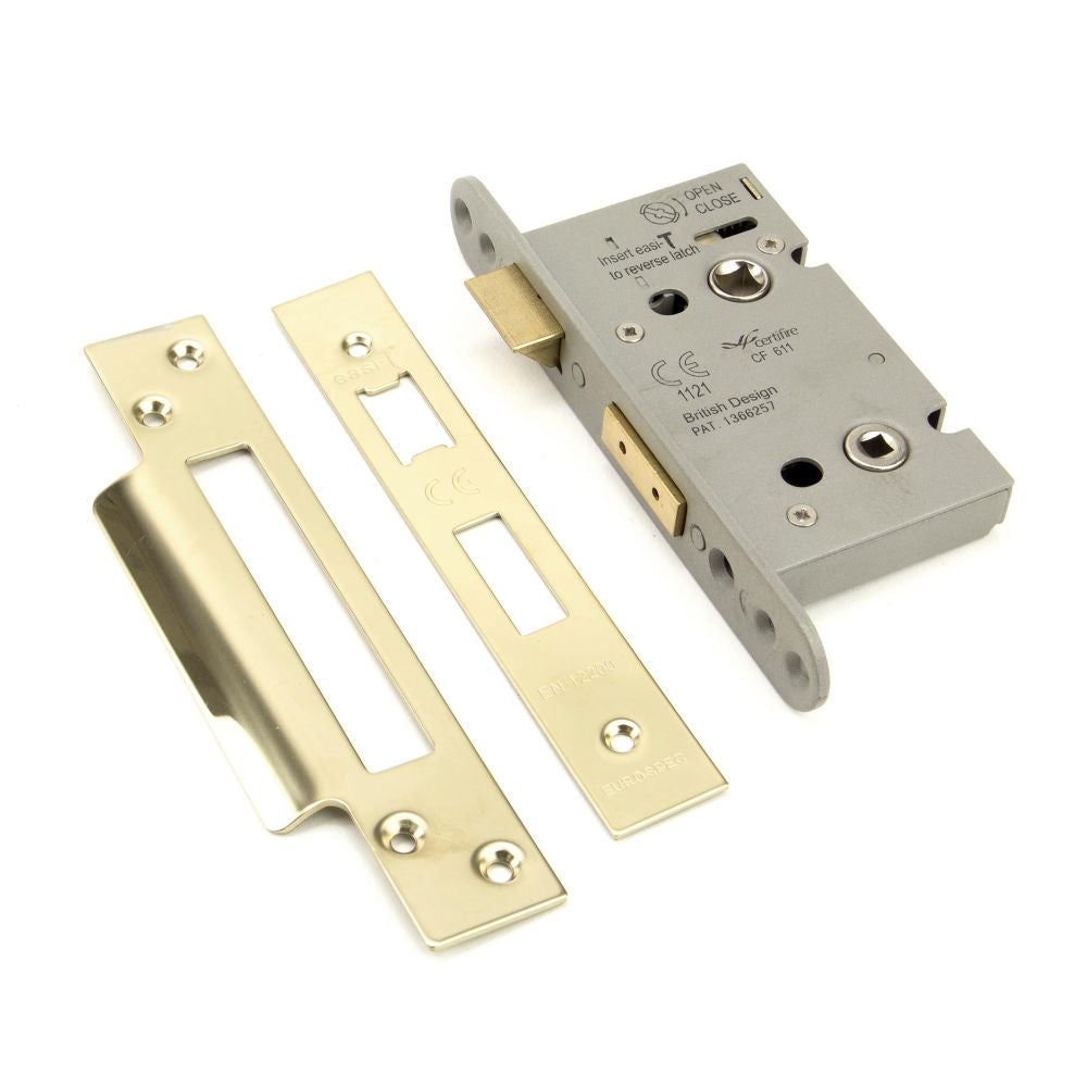 This is an image showing From The Anvil - PVD 2 1/2" Heavy Duty Bathroom Mortice Lock available from trade door handles, quick delivery and discounted prices