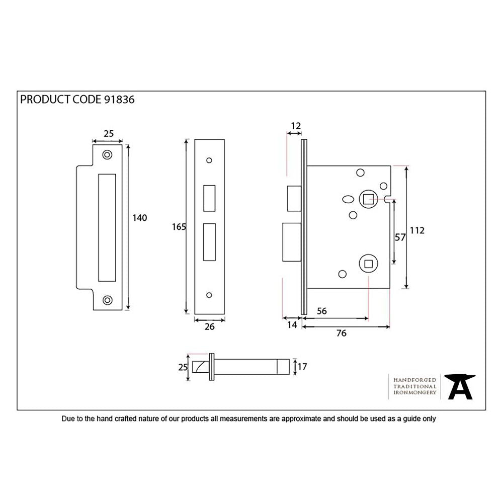 This is an image showing From The Anvil - PVD 3" Heavy Duty Bathroom Mortice Lock available from trade door handles, quick delivery and discounted prices