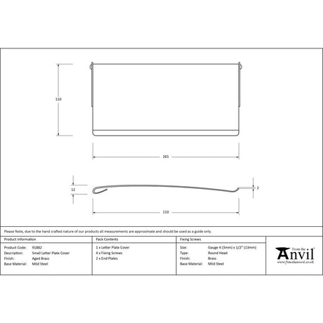 This is an image showing From The Anvil - Aged Brass Small Letter Plate Cover available from trade door handles, quick delivery and discounted prices