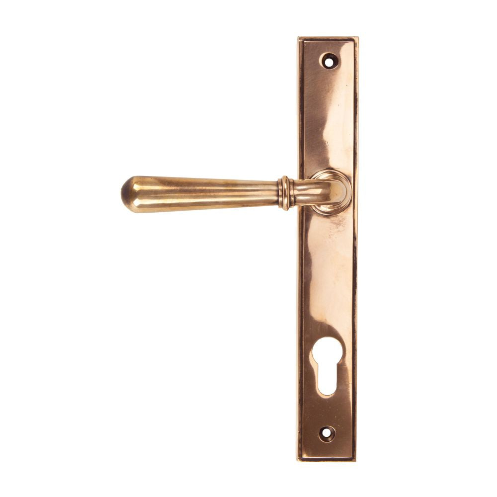 This is an image showing From The Anvil - Polished Bronze Newbury Slimline Lever Espag. Lock available from trade door handles, quick delivery and discounted prices