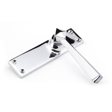 This is an image showing From The Anvil - Polished Chrome Straight Lever Latch Set available from trade door handles, quick delivery and discounted prices