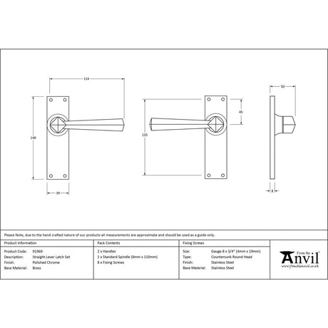 This is an image showing From The Anvil - Polished Chrome Straight Lever Latch Set available from trade door handles, quick delivery and discounted prices