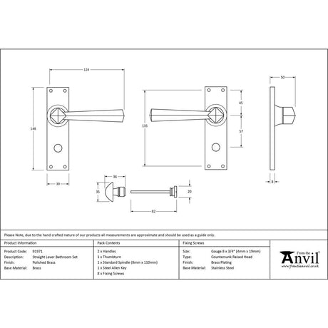 This is an image showing From The Anvil - Polished Brass Straight Lever Bathroom Set available from trade door handles, quick delivery and discounted prices