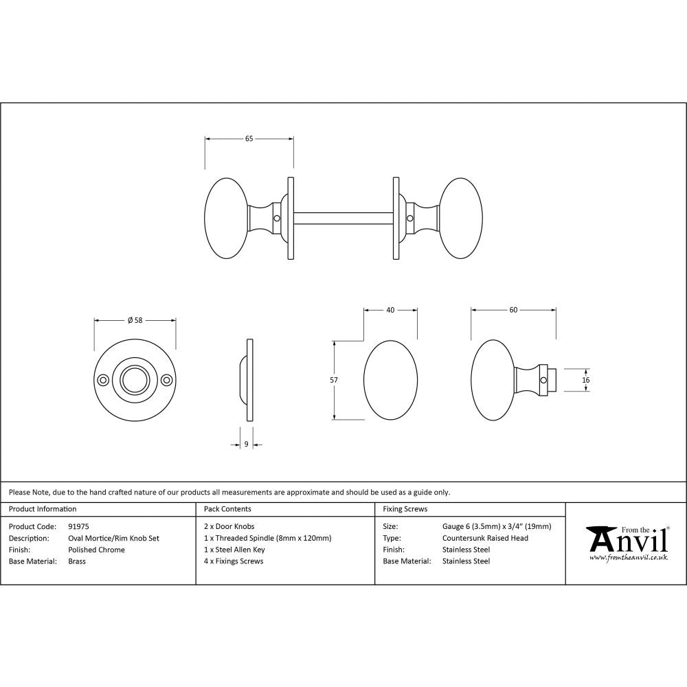 This is an image showing From The Anvil - Polished Chrome Oval Mortice/Rim Knob Set available from trade door handles, quick delivery and discounted prices