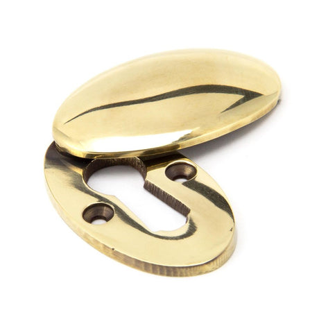 This is an image showing From The Anvil - Aged Brass Oval Escutcheon & Cover available from trade door handles, quick delivery and discounted prices