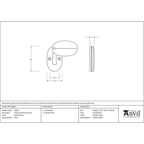 This is an image showing From The Anvil - Satin Chrome Oval Escutcheon & Cover available from trade door handles, quick delivery and discounted prices