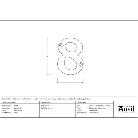 This is an image showing From The Anvil - Aged Bronze Numeral 8 available from trade door handles, quick delivery and discounted prices
