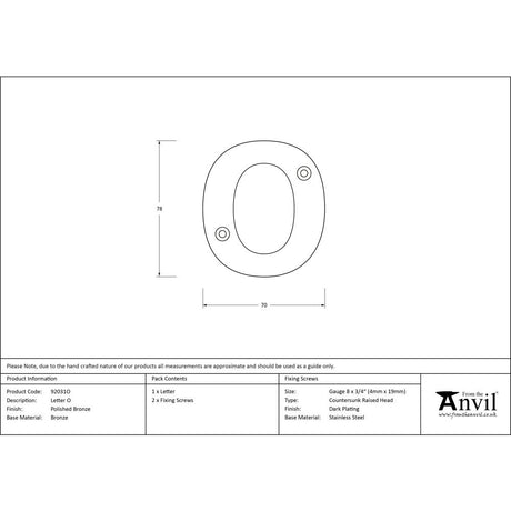 This is an image showing From The Anvil - Polished Bronze Letter O available from trade door handles, quick delivery and discounted prices