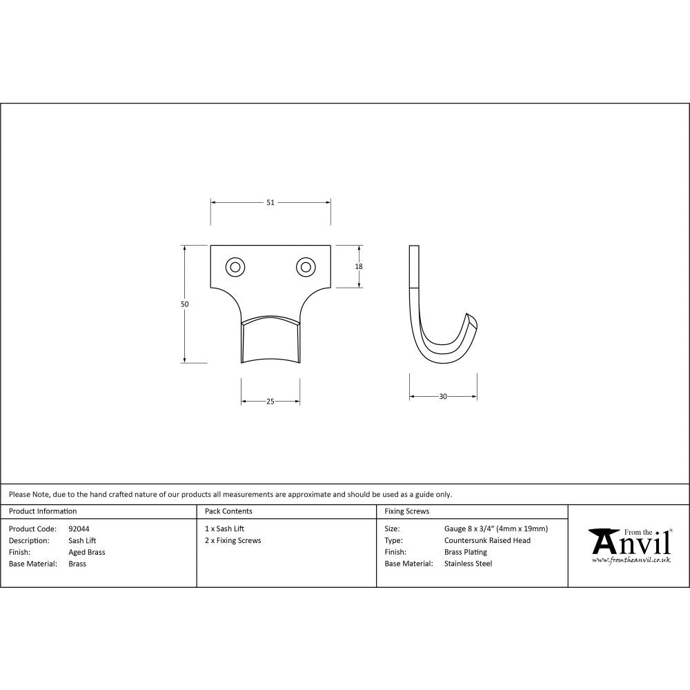 This is an image showing From The Anvil - Aged Brass Sash Lift available from trade door handles, quick delivery and discounted prices