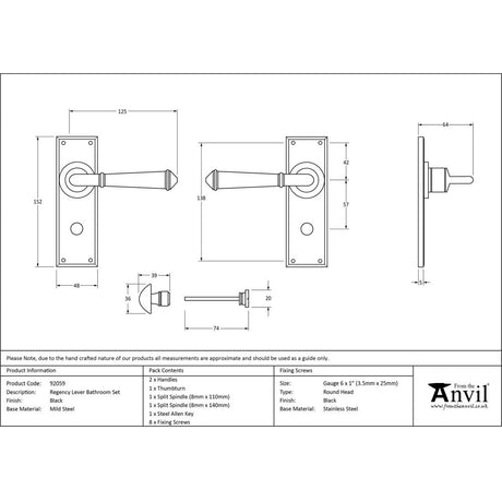 This is an image showing From The Anvil - Black Regency Lever Bathroom Set available from trade door handles, quick delivery and discounted prices