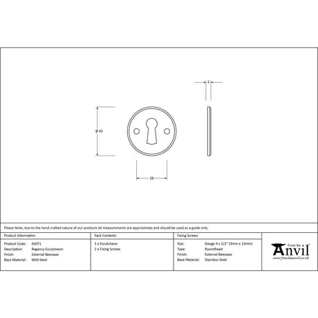 This is an image showing From The Anvil - External Beeswax Regency Escutcheon available from trade door handles, quick delivery and discounted prices