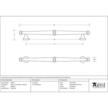 This is an image showing From The Anvil - Black Regency Pull Handle - Medium available from trade door handles, quick delivery and discounted prices