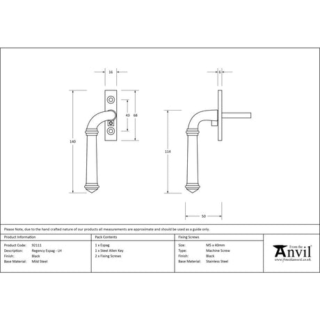 This is an image showing From The Anvil - Black Regency Espag - LH available from trade door handles, quick delivery and discounted prices