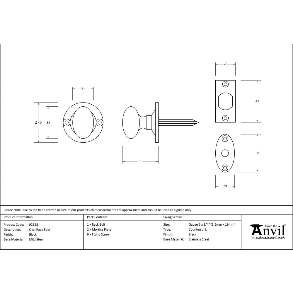 This is an image showing From The Anvil - Black Oval Rack Bolt available from trade door handles, quick delivery and discounted prices