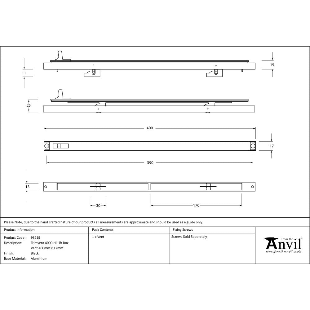 This is an image showing From The Anvil - Black Trimvent 4000 Hi Lift Box Vent 400mm x 17mm available from trade door handles, quick delivery and discounted prices