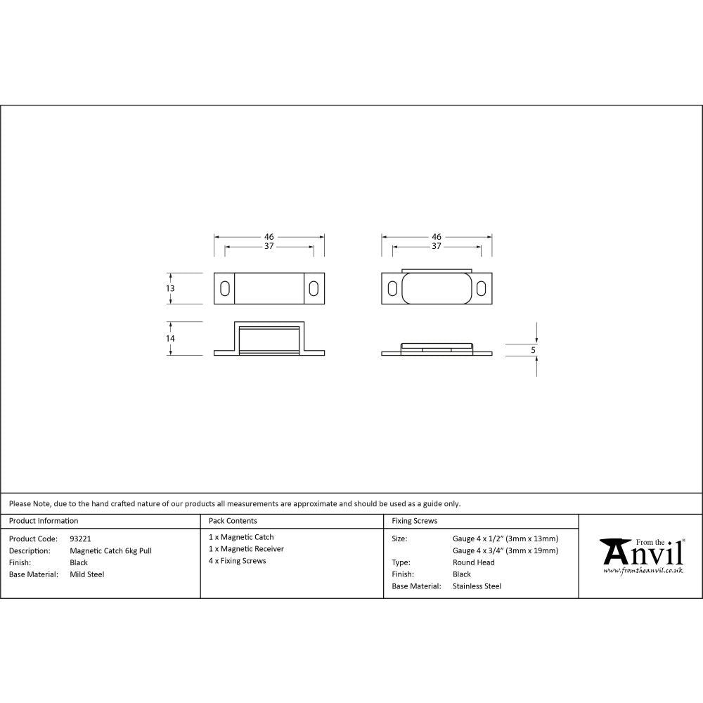 This is an image showing From The Anvil - Black Magnetic Catch 6kg Pull available from trade door handles, quick delivery and discounted prices