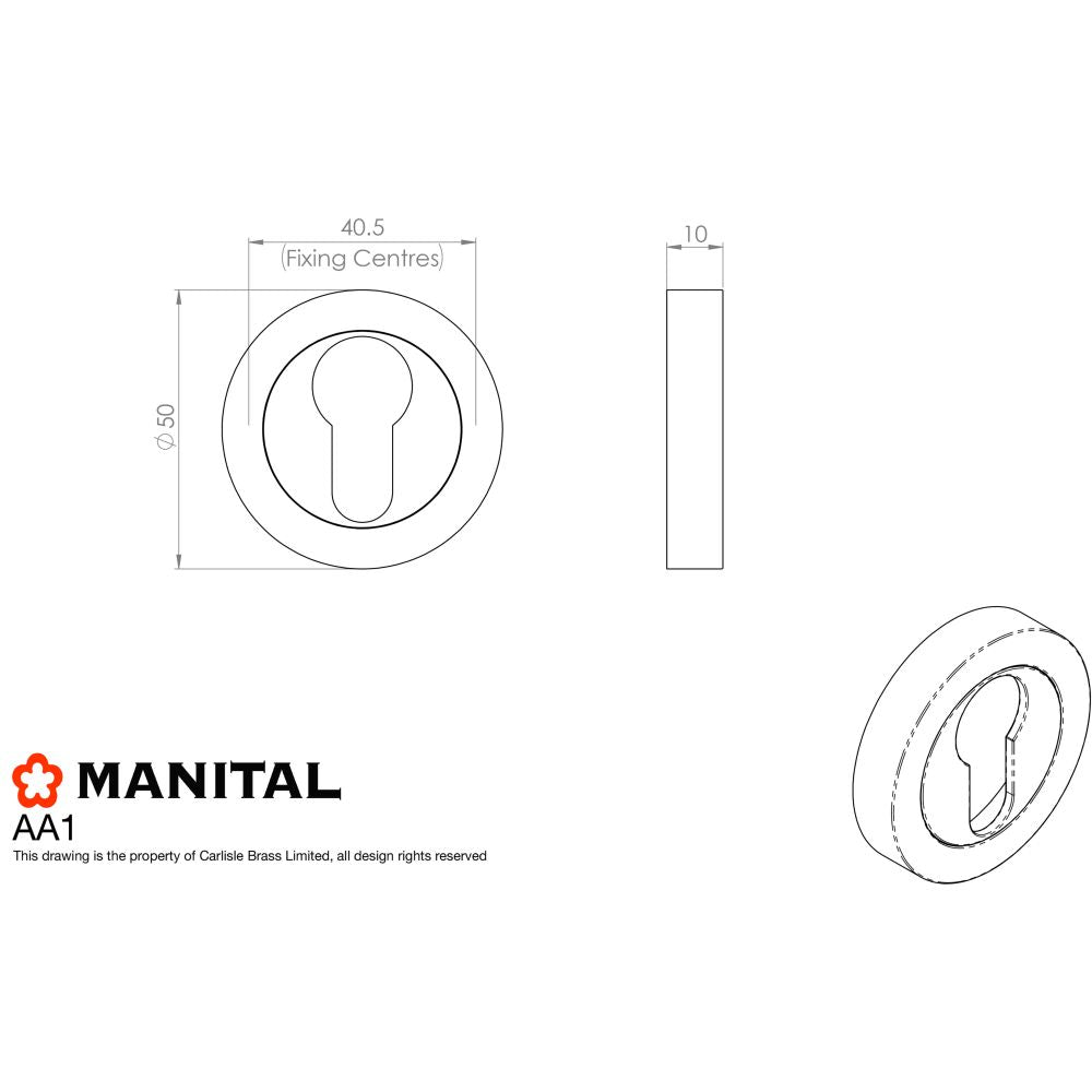 This image is a line drwaing of a Manital - Euro Profile Escutcheon - Satin Chrome available to order from Trade Door Handles in Kendal