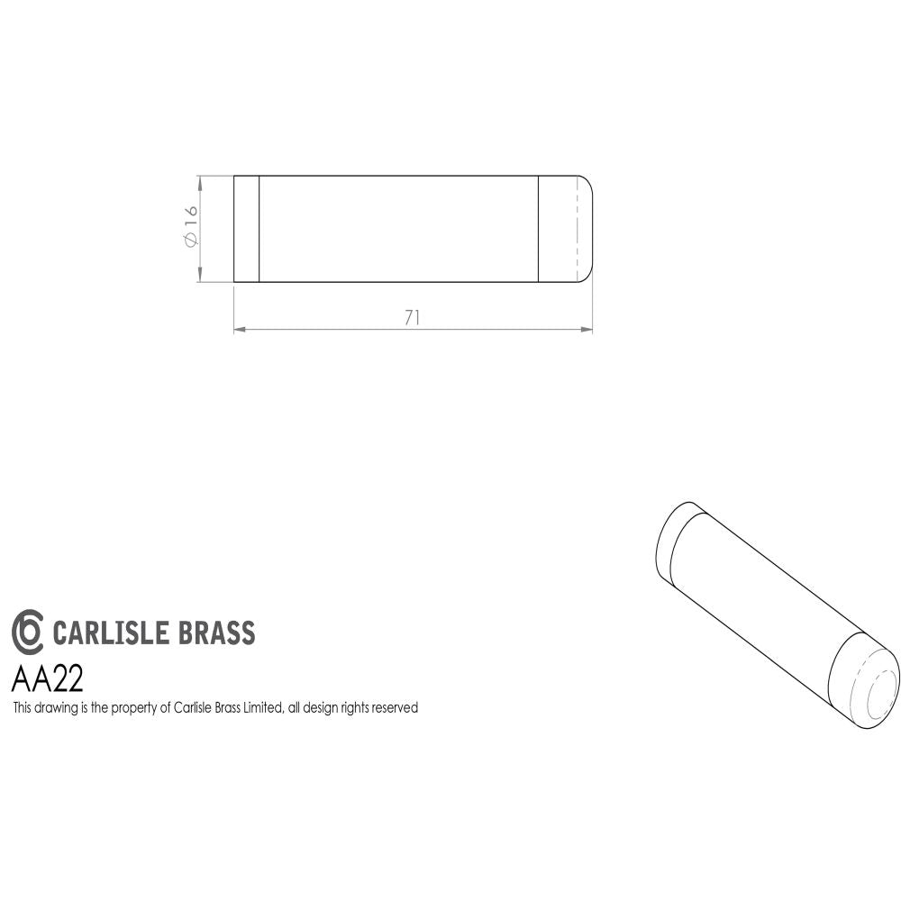 This image is a line drwaing of a Carlisle Brass - Cylinder Pattern Door Stop - without Rose - Polished Brass available to order from Trade Door Handles in Kendal