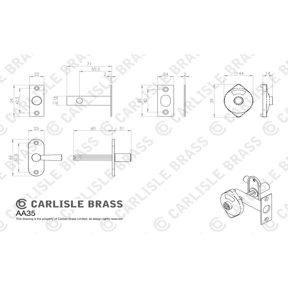 This image is a line drwaing of a Carlisle Brass - Indicator Bolt With Emergency Release - Polished Chrome available to order from Trade Door Handles in Kendal