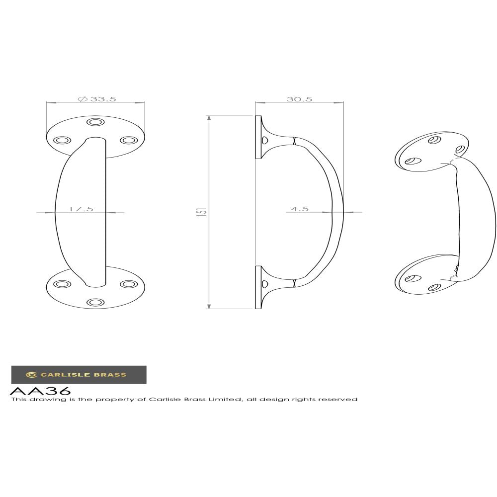 This image is a line drwaing of a Carlisle Brass - Bow Handle - Polished Brass available to order from Trade Door Handles in Kendal