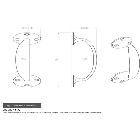 This image is a line drwaing of a Carlisle Brass - Bow Handle - Polished Brass available to order from Trade Door Handles in Kendal