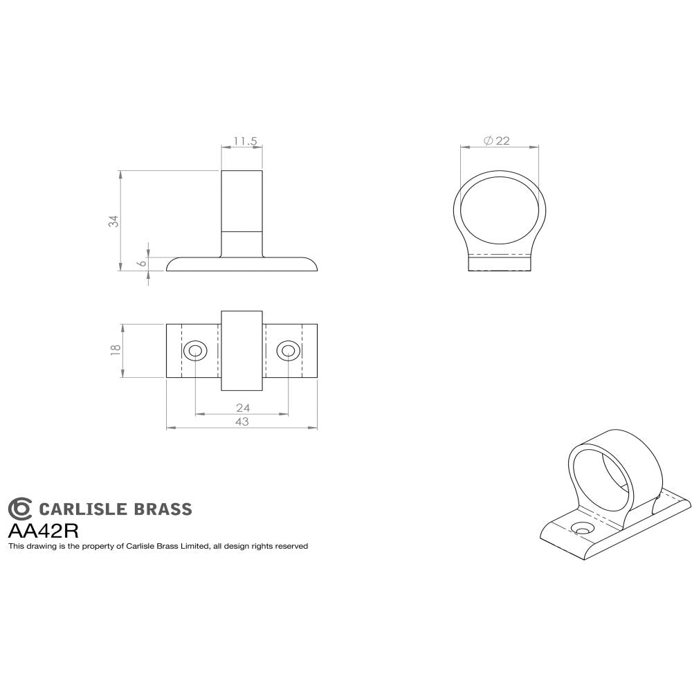 This image is a line drwaing of a Carlisle Brass - Ring Sash Lift Horizontal fit - Polished Chrome available to order from Trade Door Handles in Kendal