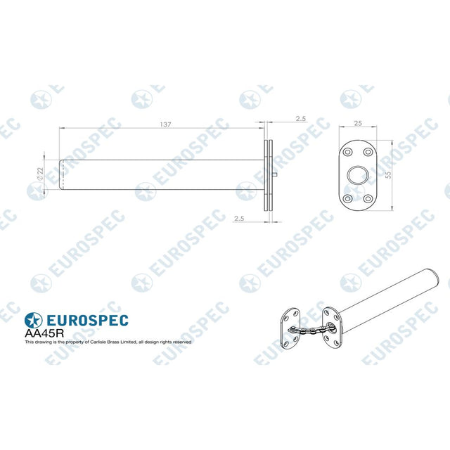 This image is a line drwaing of a Carlisle Brass - Concealed Chain Spring Door Closer Radius. - Polished Chrome available to order from Trade Door Handles in Kendal