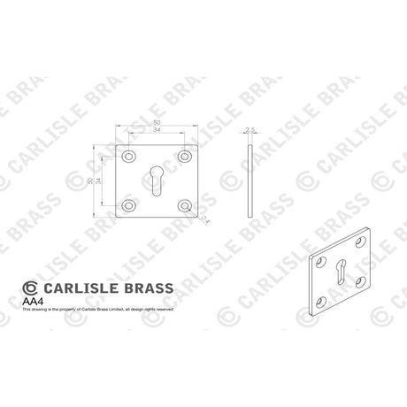 This image is a line drwaing of a Carlisle Brass - Square Standard Profile Escutcheon - Polished Brass available to order from Trade Door Handles in Kendal