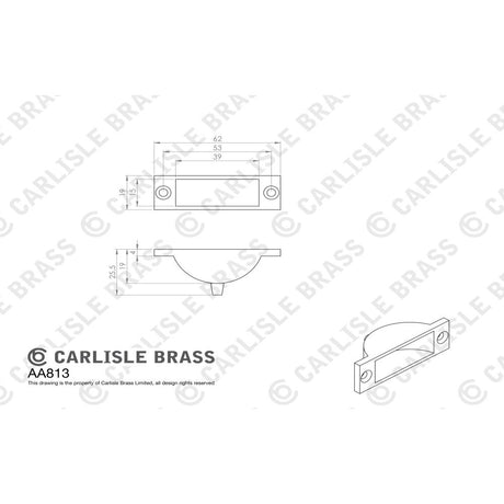 This image is a line drwaing of a Carlisle Brass - Flush Bolt Socket - Satin Nickel available to order from Trade Door Handles in Kendal