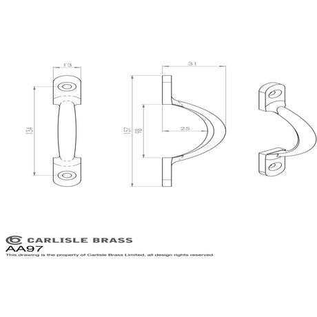 This image is a line drwaing of a Carlisle Brass - Sash Handle - Satin Chrome available to order from Trade Door Handles in Kendal