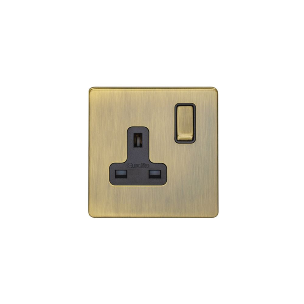 This is an image showing Eurolite Concealed 3mm 1 Gang Socket - Antique Brass (With Black Trim) ab1sob available to order from trade door handles, quick delivery and discounted prices.