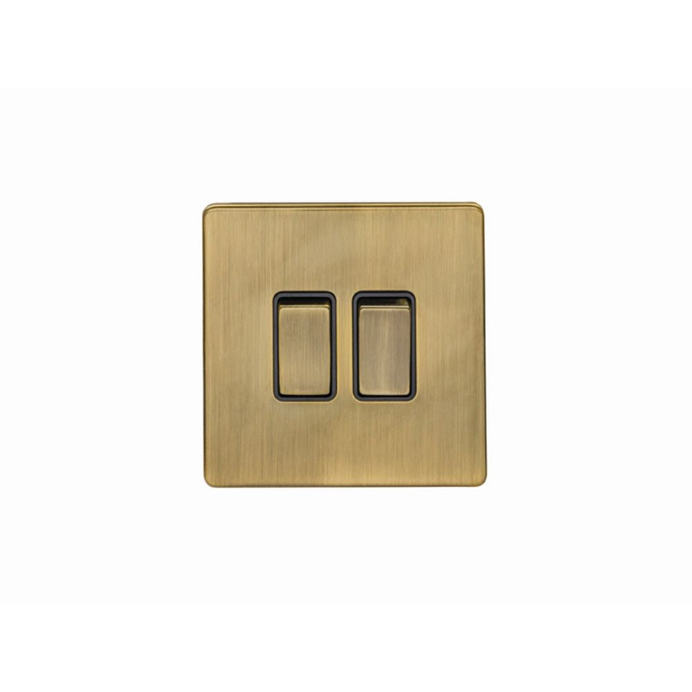 This is an image showing Eurolite Concealed 3mm 2 Gang Switch - Antique Brass (With Black Trim) ab2swb available to order from trade door handles, quick delivery and discounted prices.