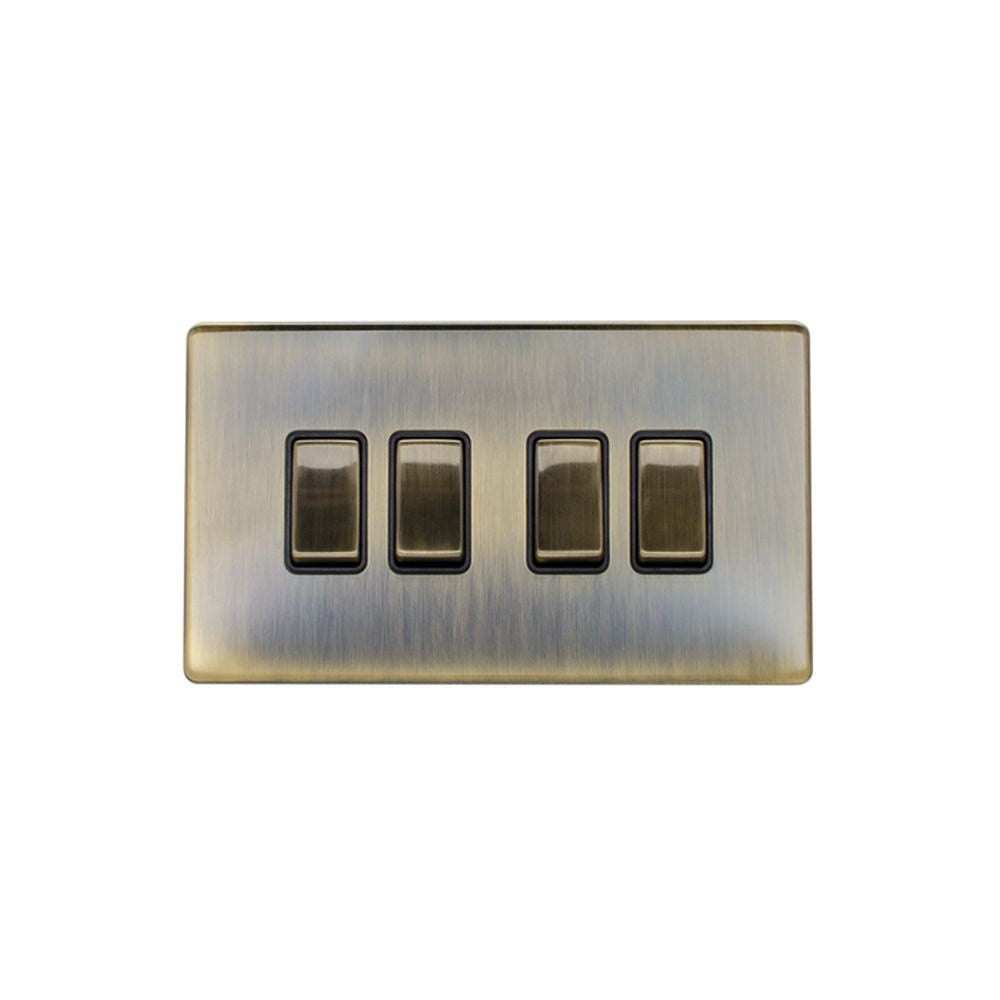 This is an image showing Eurolite Concealed 3mm 4 Gang Switch - Antique Brass (With Black Trim) ab4swb available to order from trade door handles, quick delivery and discounted prices.