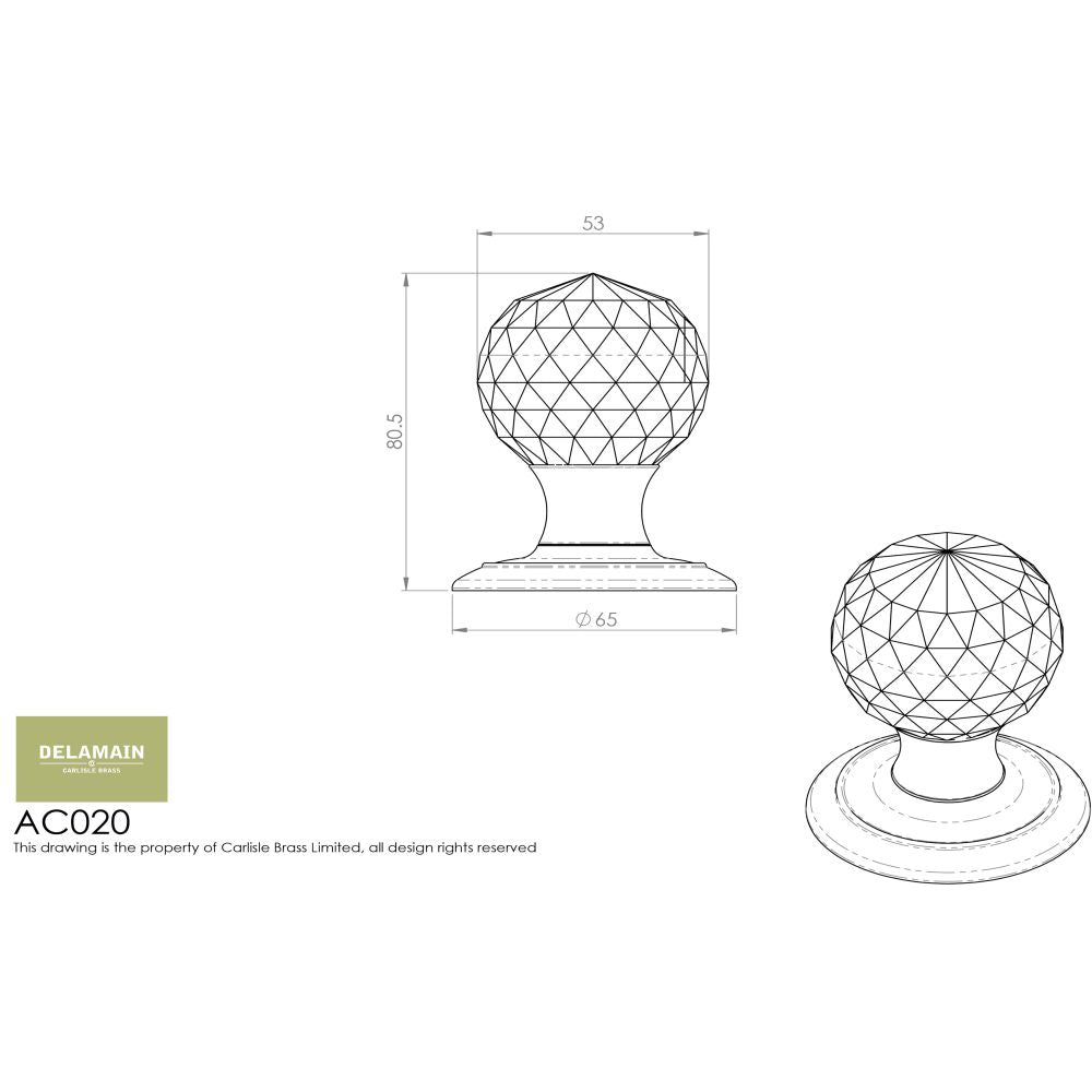 This image is a line drwaing of a Carlisle Brass - Ice Facetted Crystal Knob - Satin Chrome available to order from Trade Door Handles in Kendal