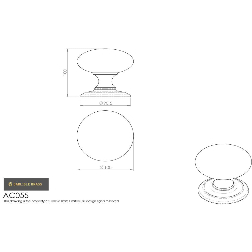 This image is a line drwaing of a Carlisle Brass - Large Centre Door Knob - Satin Chrome available to order from Trade Door Handles in Kendal