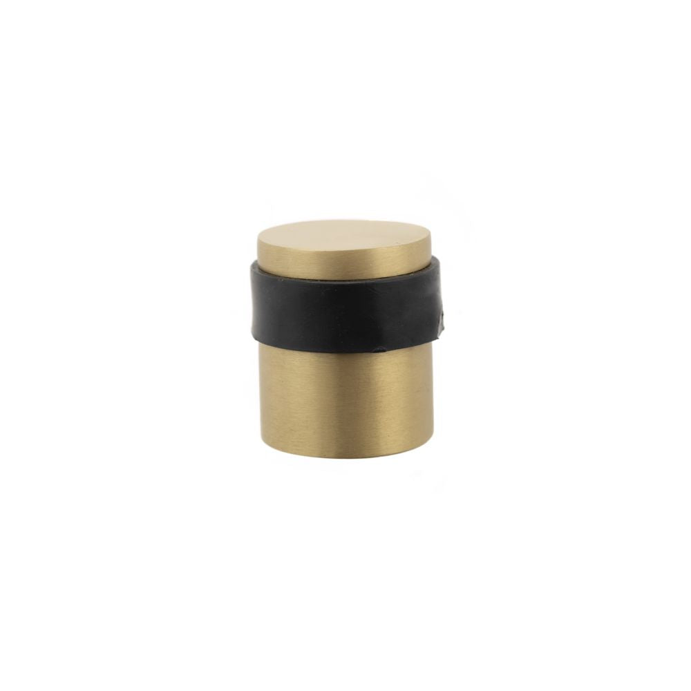 This is an image of Atlantic Cylinder Premium Floor Mounted Door Stop - Satin Brass available to order from Trade Door Handles.